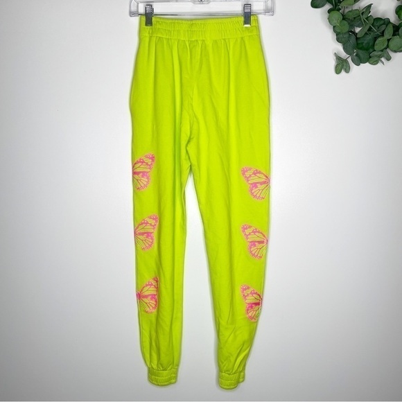 Frankies Bikinis Aiden Sweatpants Butterfly Neon Green Pink Size Small NWT - Picture 7 of 8